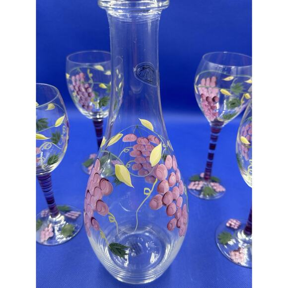 Hand Painted Wine Decanter & Wine Glass Set by Home Essentials & Beyond Grape - Picture 11 of 16